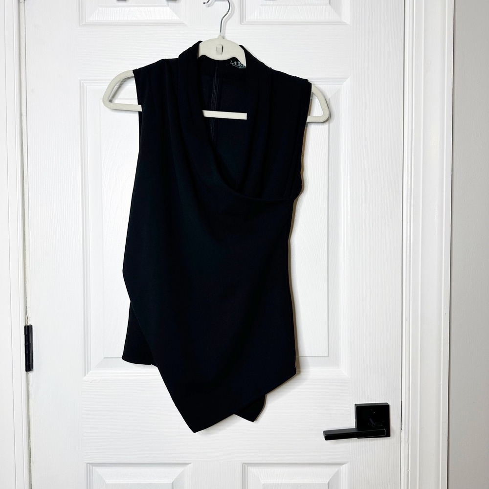 Lauren Ralph Lauren Wrap Blouse Womens S Black Excellent Asymmetric Quiet Luxury - Picture 2 of 6